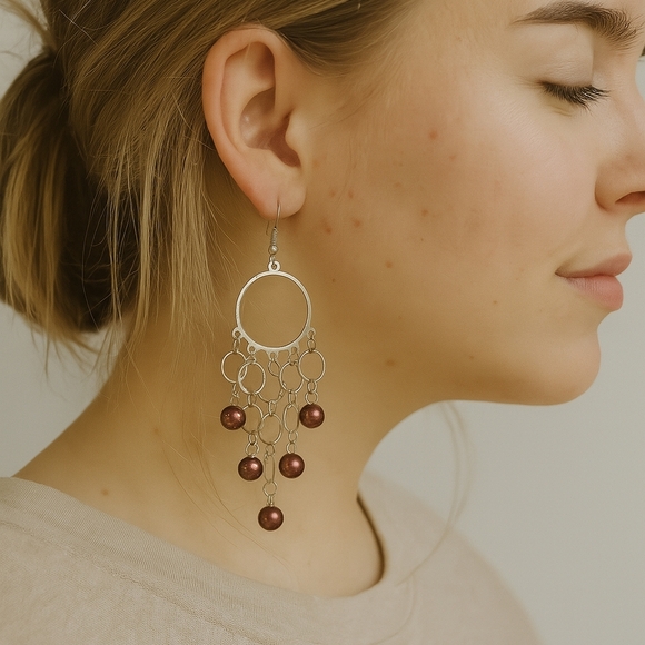 Jewelry - Silver and Brown Dangle Earrings